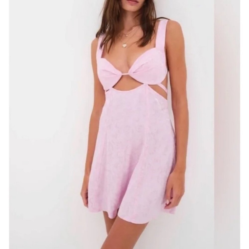 For Love and Lemons Pink open tie back romantic mini dress, Size S